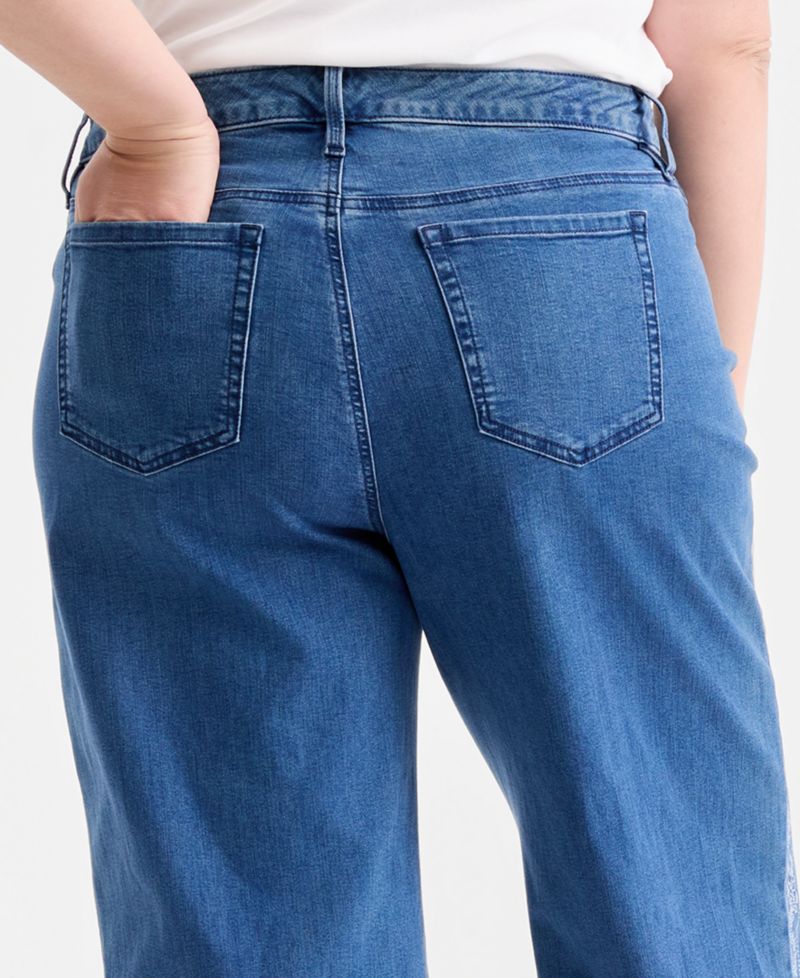 Plus Size Printed High-Rise Five-Pocket Wide-Leg Jeans