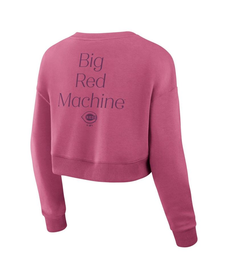 Women's Pink Cincinnati Reds Relax Studio Cropped Pullover Sweatshirt