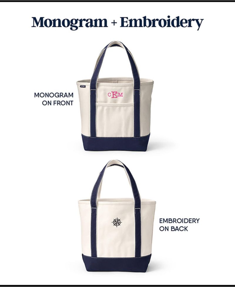 Large Print 5 Pocket Open Top Long Handle Canvas Tote Bag