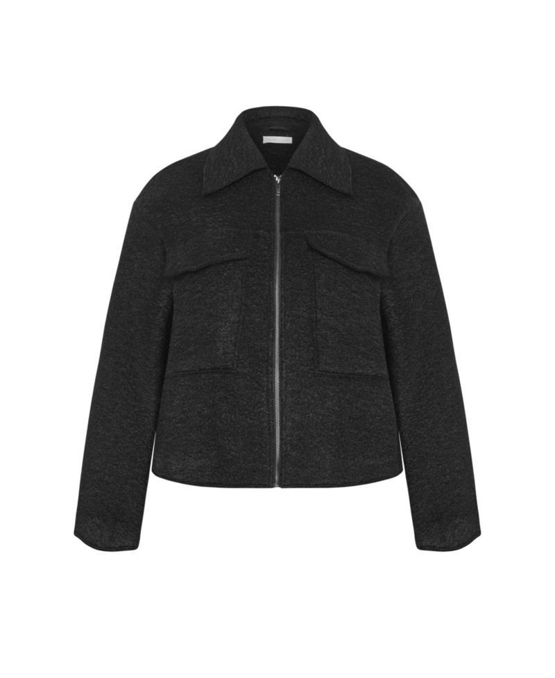 Plus Size Boucle Zip Front Jacket