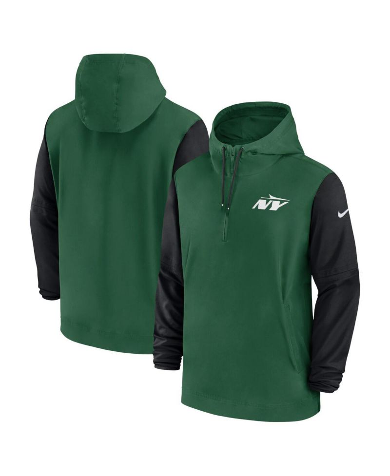 Men's Green/Black New York Jets 2024/25 Sideline Pre-Game Player 1/2-Zip Hoodie Jacket