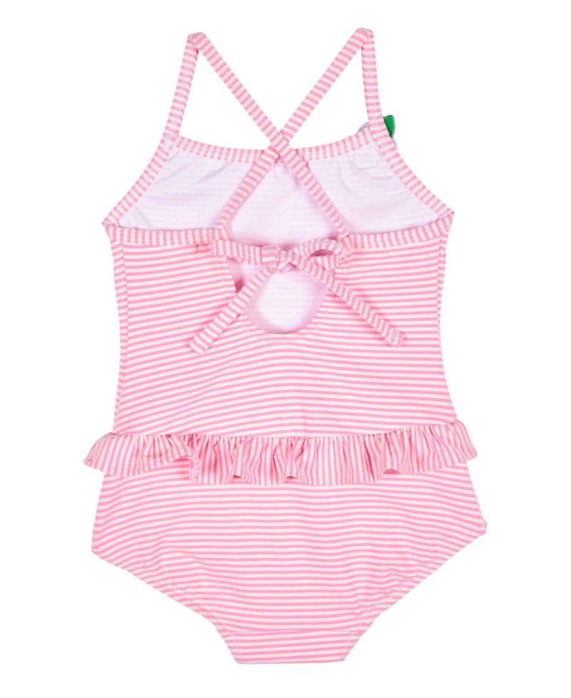 Little Girls Stripe Seersucker Swimsuit with Flower