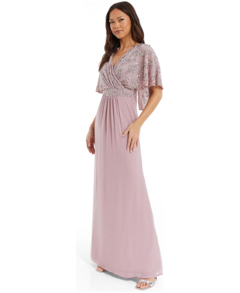 Women's Sequin Cape Sleeve Maxi Dress
