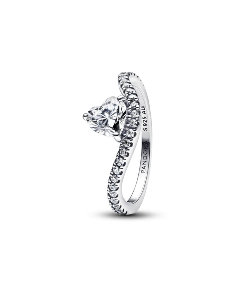 Sterling Silver Wavy Pave Heart Ring