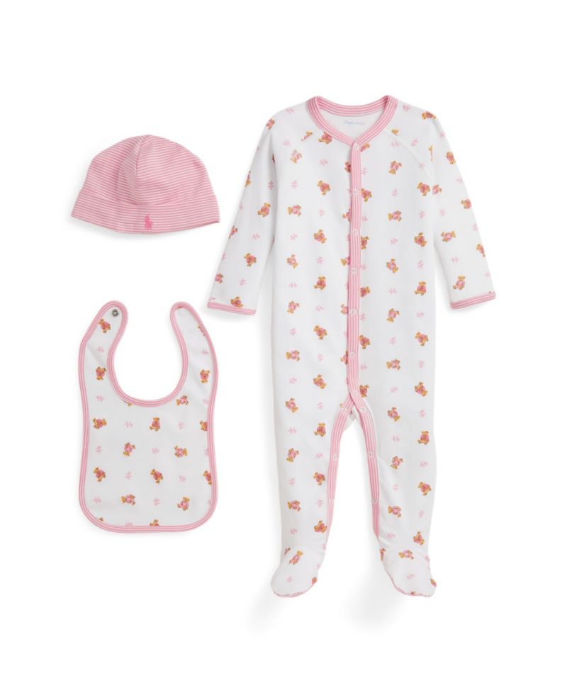 Baby Girls' Polo Bear Cotton 3-Piece Gift Set