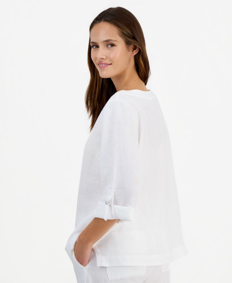 Petite 100% Linen Cuffed Top