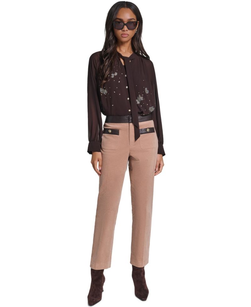 Petite High-Waist Straight Corduroy Pants