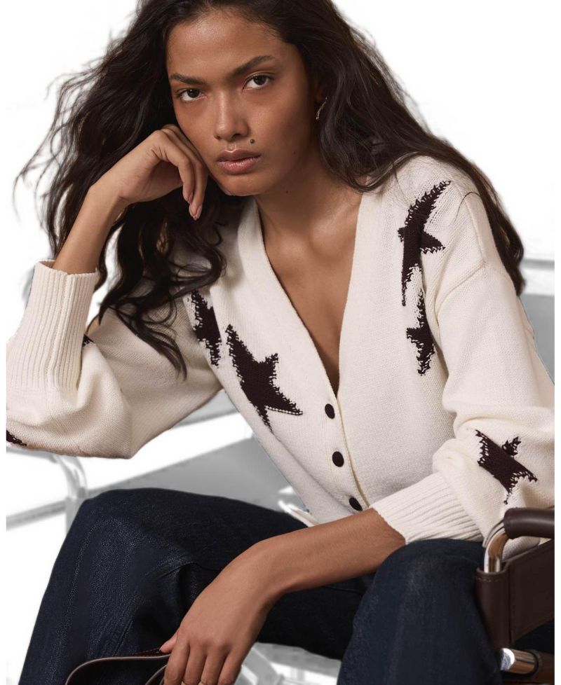 Women's Long-Sleeve V-Neck Star-Detail Cardigan