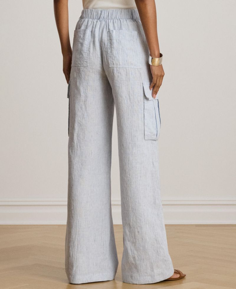 Women's High-Rise Pinstripe Wide-Leg Cargo Pants