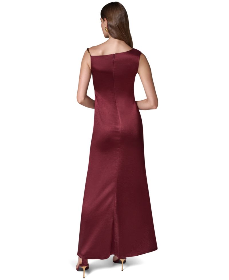 Women's Sleeveless Asymmetric Cowl-Neck Satin Maxi Dress