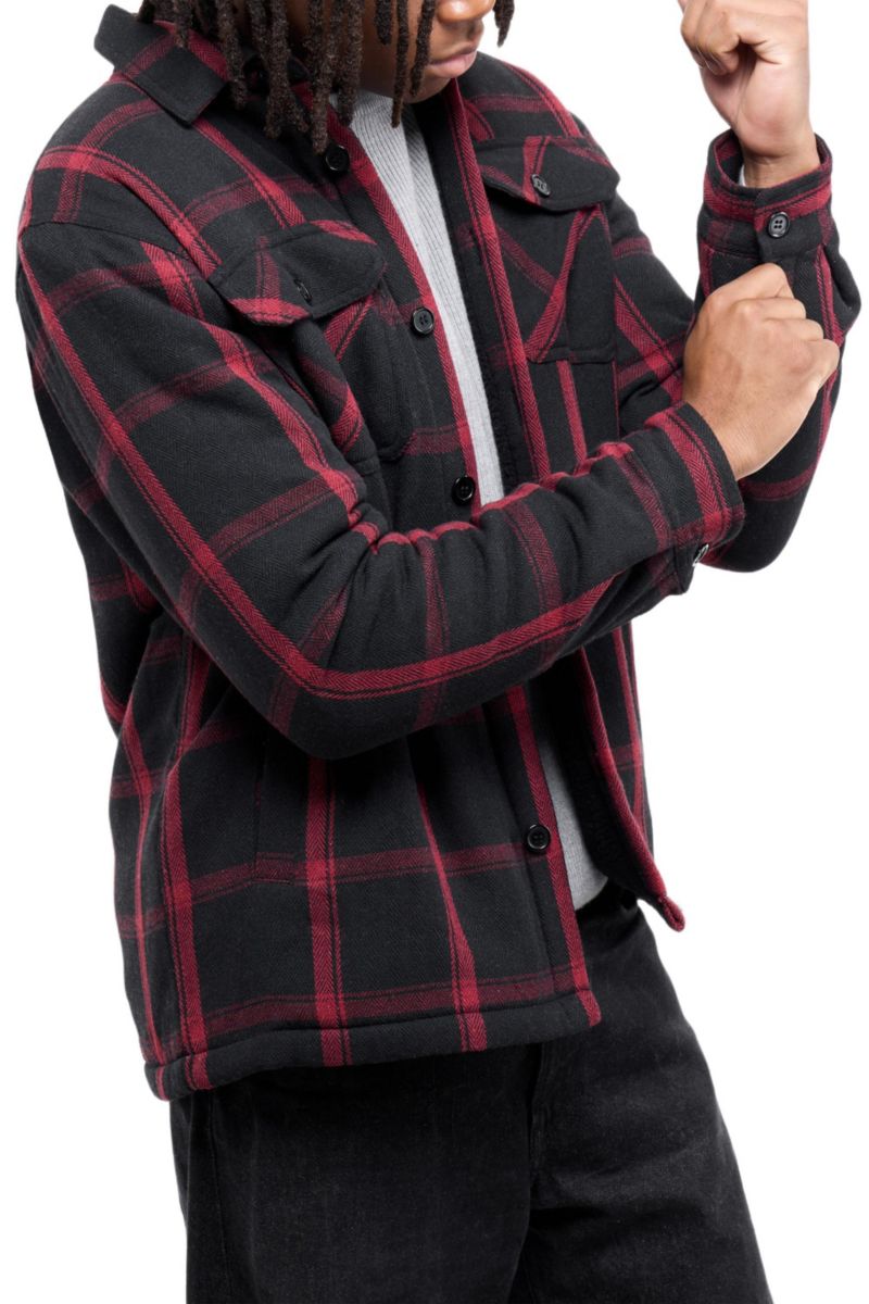 Men's Cotton Plaid Flannel Button-Up Shirt Jacket With Faux Shearling Lining
