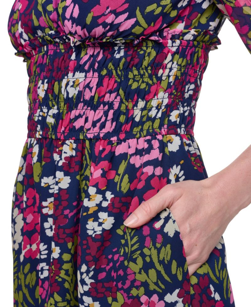 Women's Mock-Neck & Smocked Waist Maxi Dress