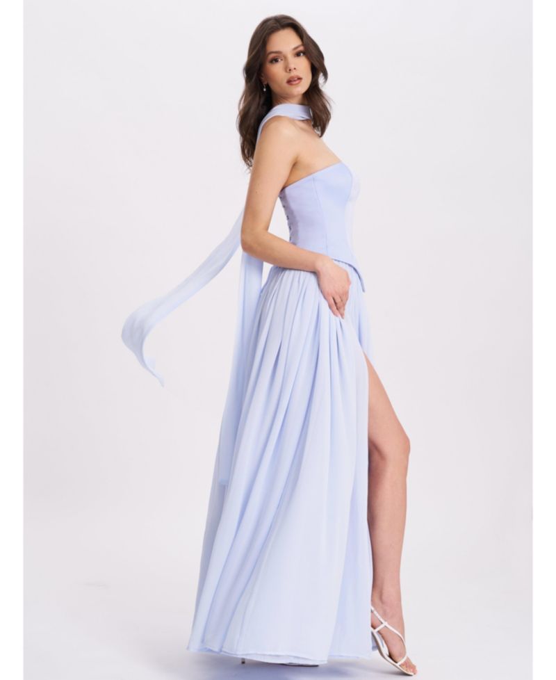 Women's Qianna Baby Blue Peplum Top Drop Waist Chiffon Gown
