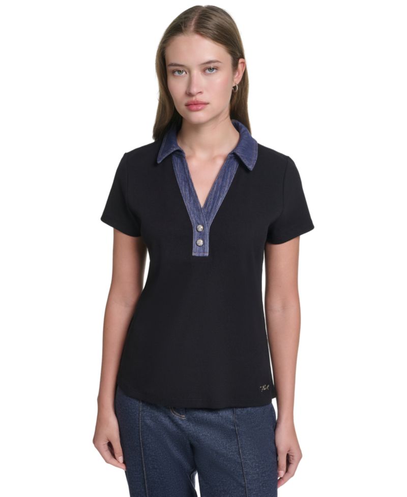 Petite Collared Short-Sleeve Pull-On Top