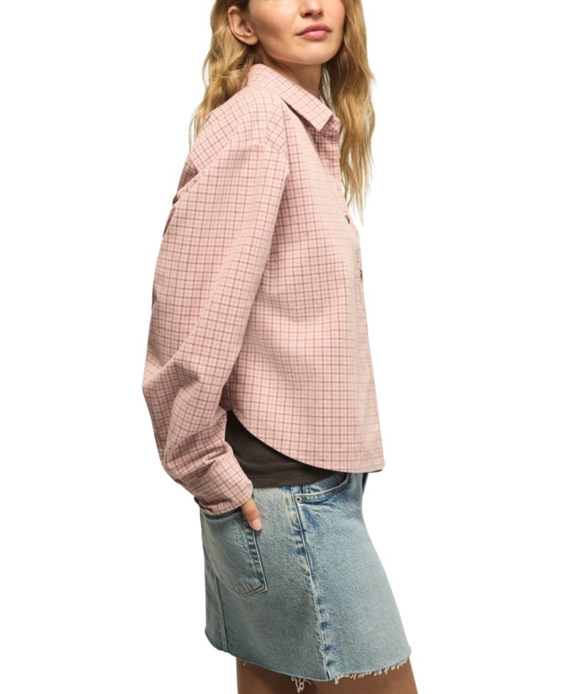 Women's Cropped Plaid Corduroy Button-Up Shirt