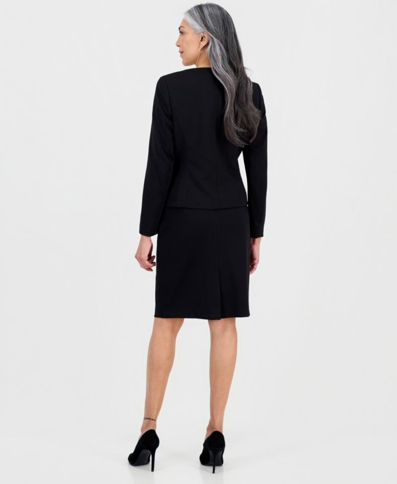 Women's Square-Neck Button-Front Ponte 2 Piece Skirt Suit
