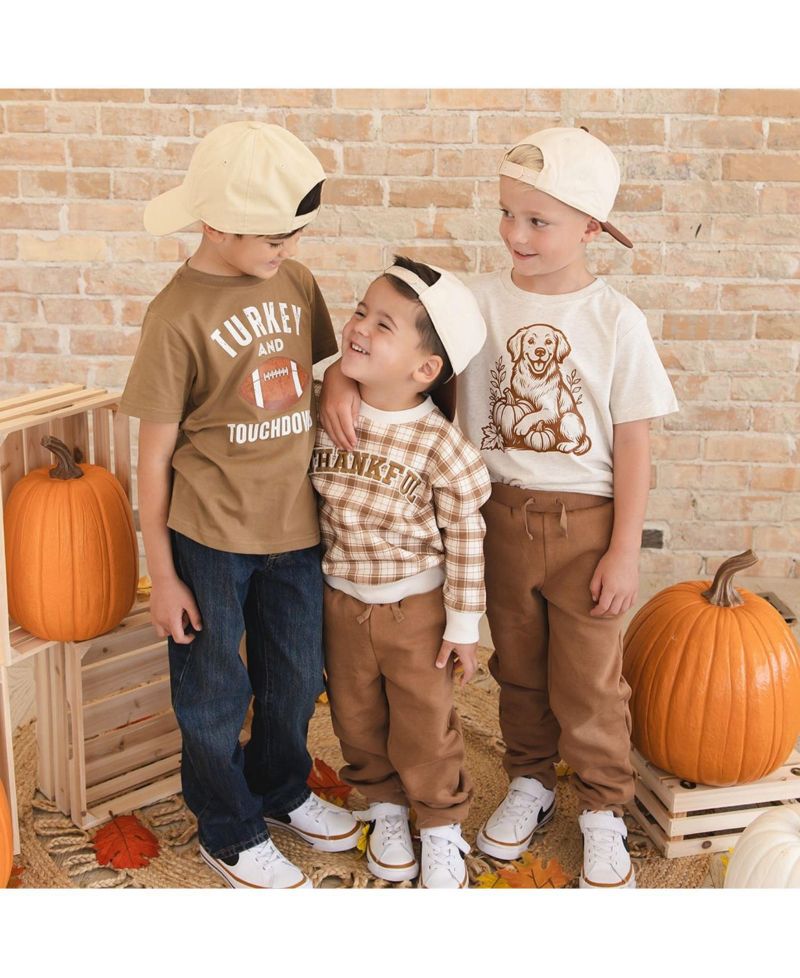 Boys' 4-20 Thankful Patch Crewneck Long-Sleeve Thanksgiving Sweatshirt