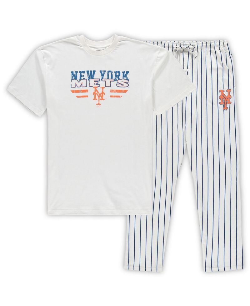 Men's White, Royal New York Mets Big and Tall Pinstripe Sleep Set