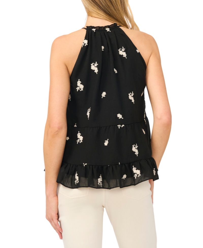 Women's Tie V-Neck Sleeveless Ruffle Top