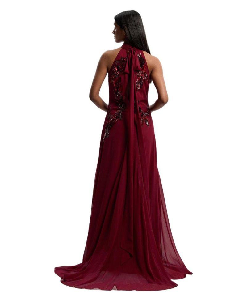 Women's Feather Halter Maxi Dress