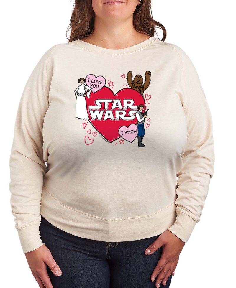 Women's Star Wars Valentines Scribble Leia And Han Solo French Terry Long-Sleeve T-Shirt