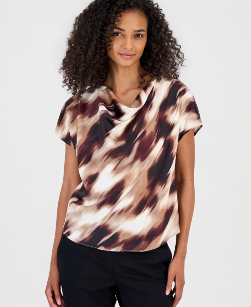 Women's Cowl Neck Short-Sleeve Blouse