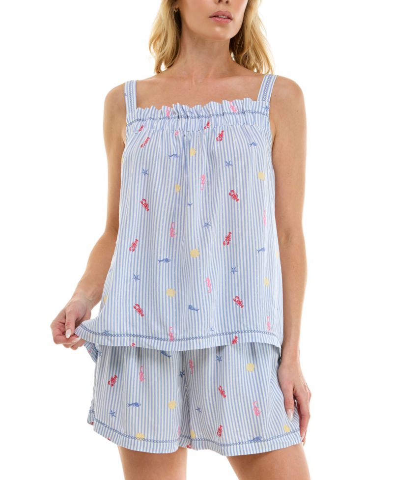 Women's Printed Top and Mid-Rise Shorts, 2-Piece Set