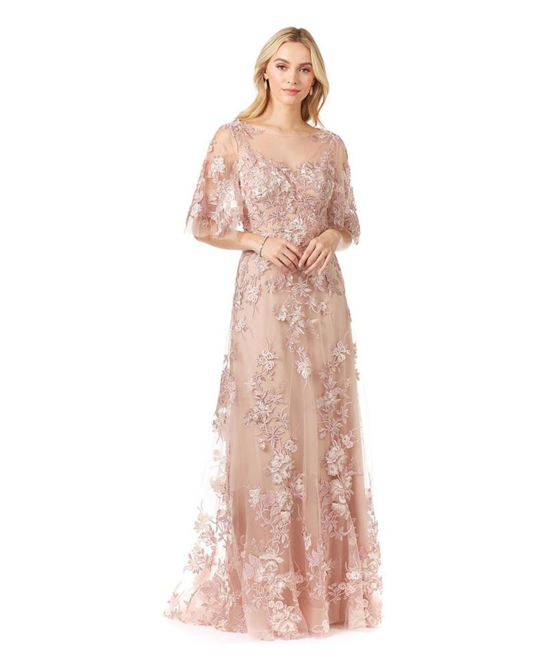 Women's Long Bell Sleeve V-Neck Beaded Gown
