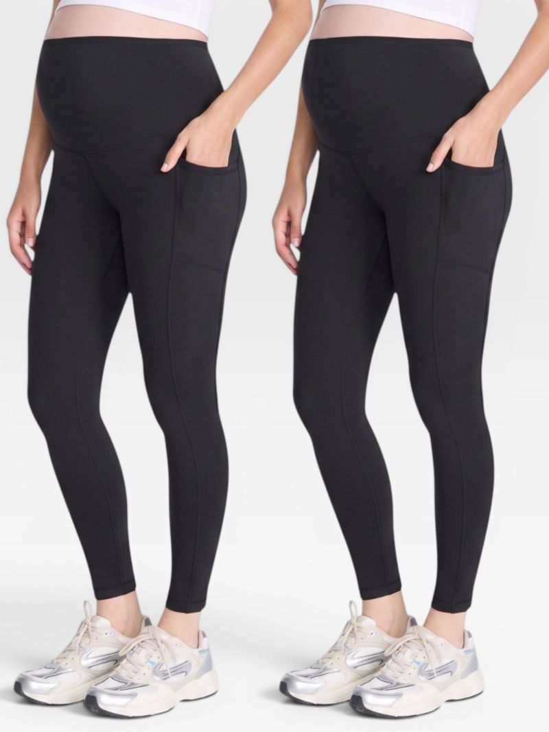 Women's High Waist Over the Belly Active Pocket Ankle Legging - 2-pack - Motherhood