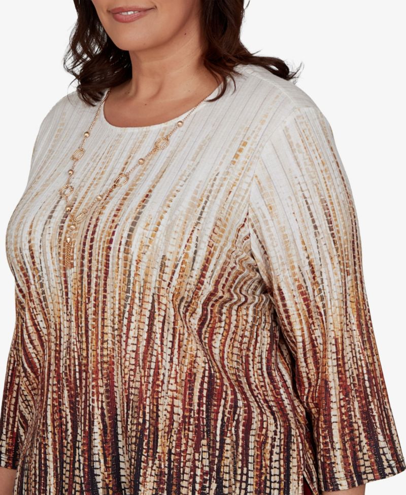 Plus Size Union Square Textured-Ombre 3/4 Sleeve Blouse