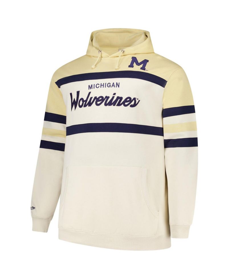 Men's Cream Michigan Wolverines Big & Tall Head Coach Pullover Hoodie