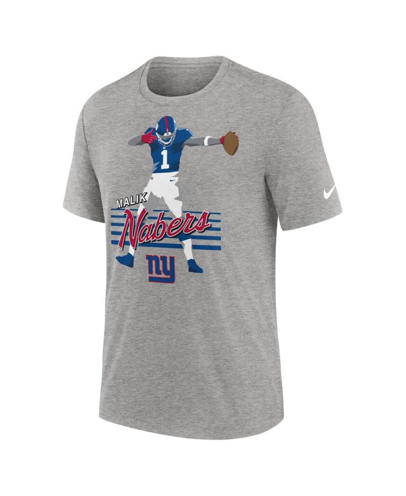 Men's Malik Nabers Heather Gray New York Giants Player Graphic T-Shirt