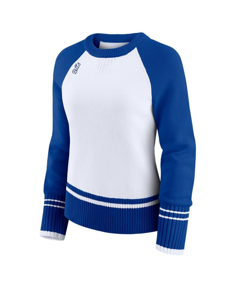 Women's White/Royal Buffalo Bills Color Block Raglan Sweater