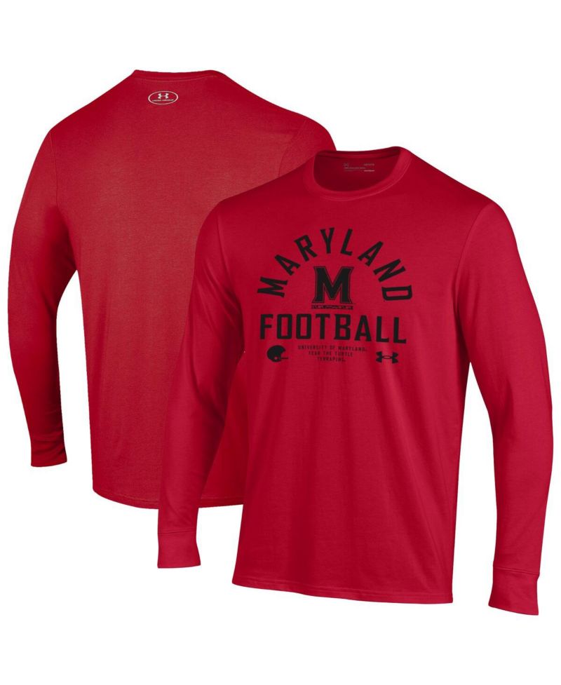 Men's Red Maryland Terrapins 2025 Sideline Football Performance Long Sleeve T-Shirt