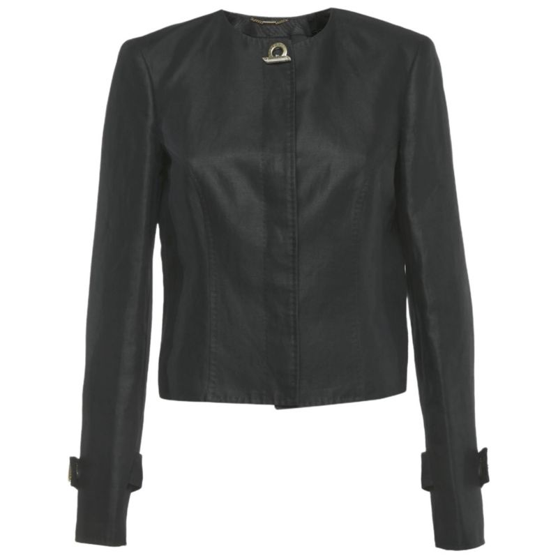 Women's Black Cotton Blend Button Front Jacket