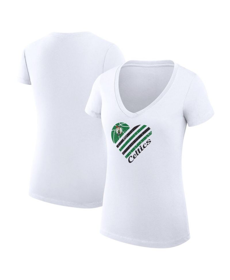 Women's White Boston Celtics Super-Slim Fit Lightweight Heart V-Neck T-Shirt
