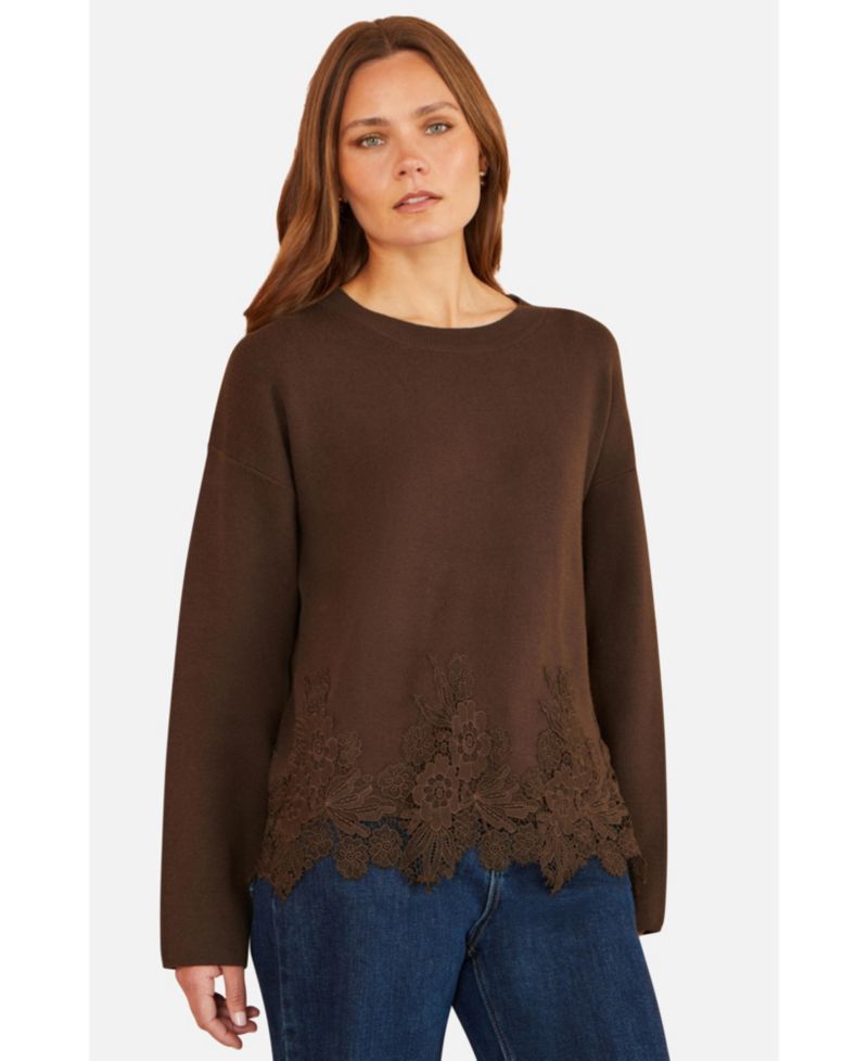 Women's Relaxed Floral Lace-Trim Jumper