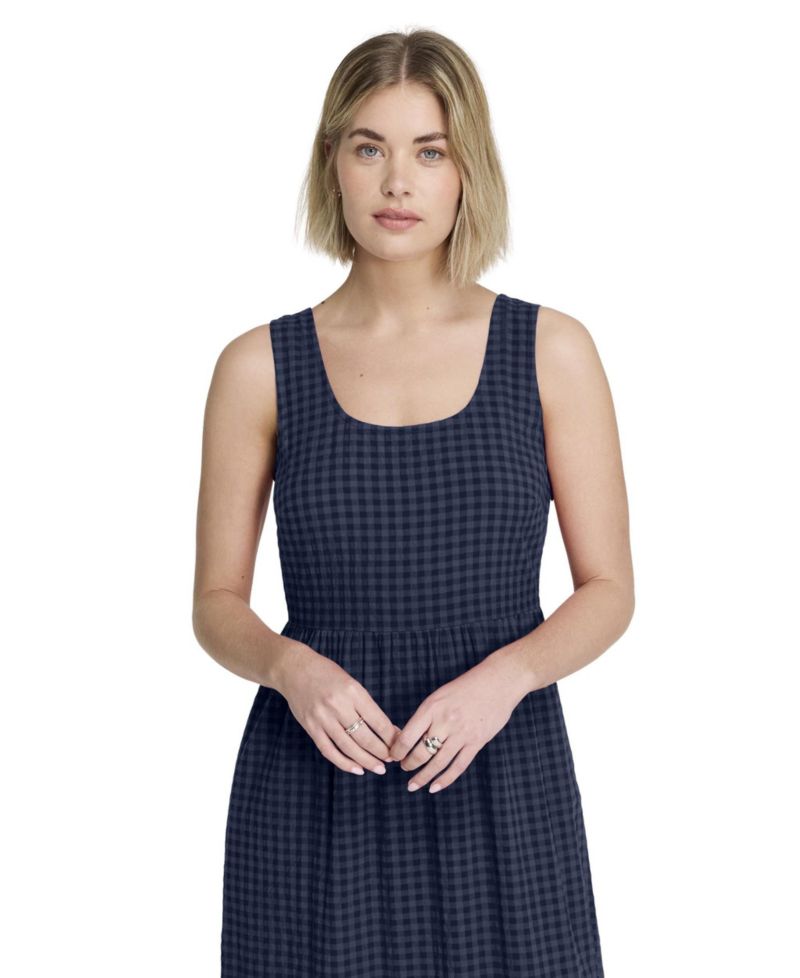 Women's Cara Gingham Seersucker Sleeveless Midi Dress