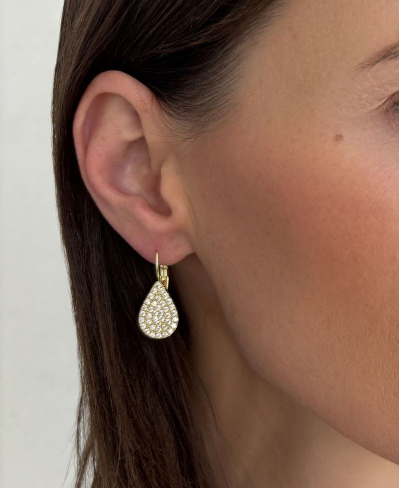 Gold Cubic Zirconia Pave Pear Drops with French Earrings