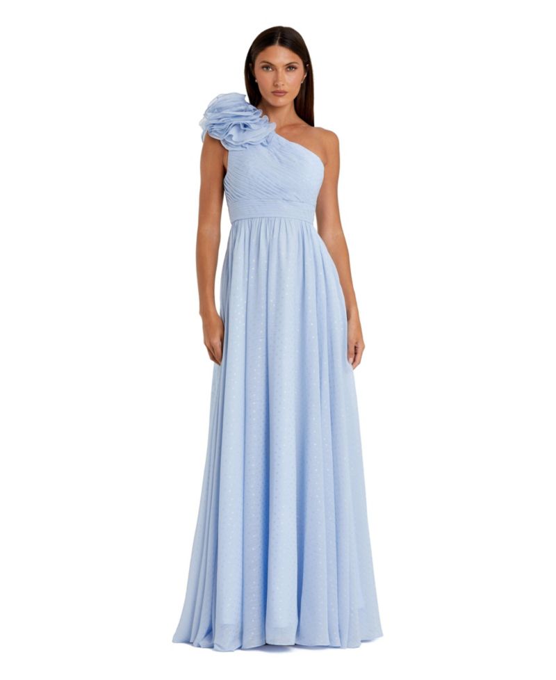 Women's Polka Dot Ruffled One Shoulder Gown