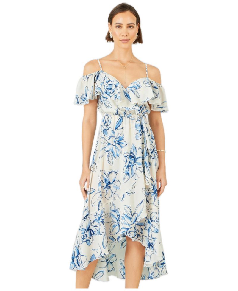 Women's Floral Print Bardot Midi Dress