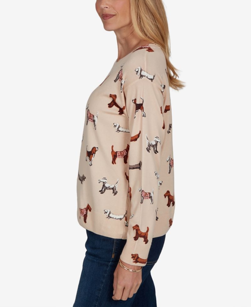 Women's Petite Dog-Print Long-Sleeve Pullover