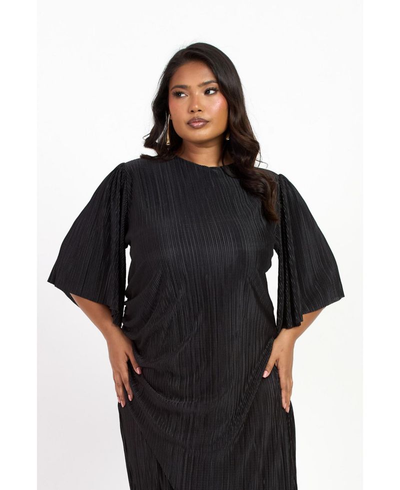 Women's FASHION-SZN Ruched Side Flutter Sleeve Midi Dress
