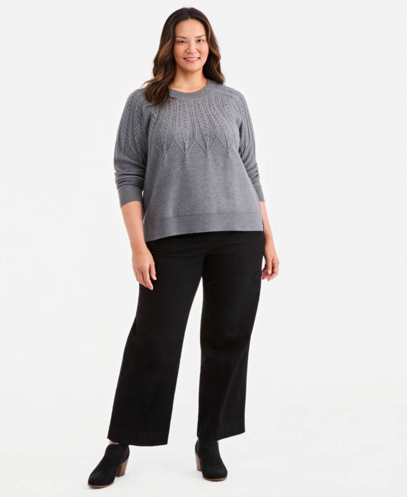 Plus Size Crewneck Cable-Knit Sweater