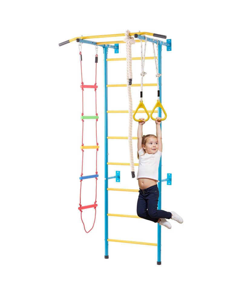 Toddler 5 in 1 Steel Indoor Wall Gym with Climbing Toys Ladder and Swing Set