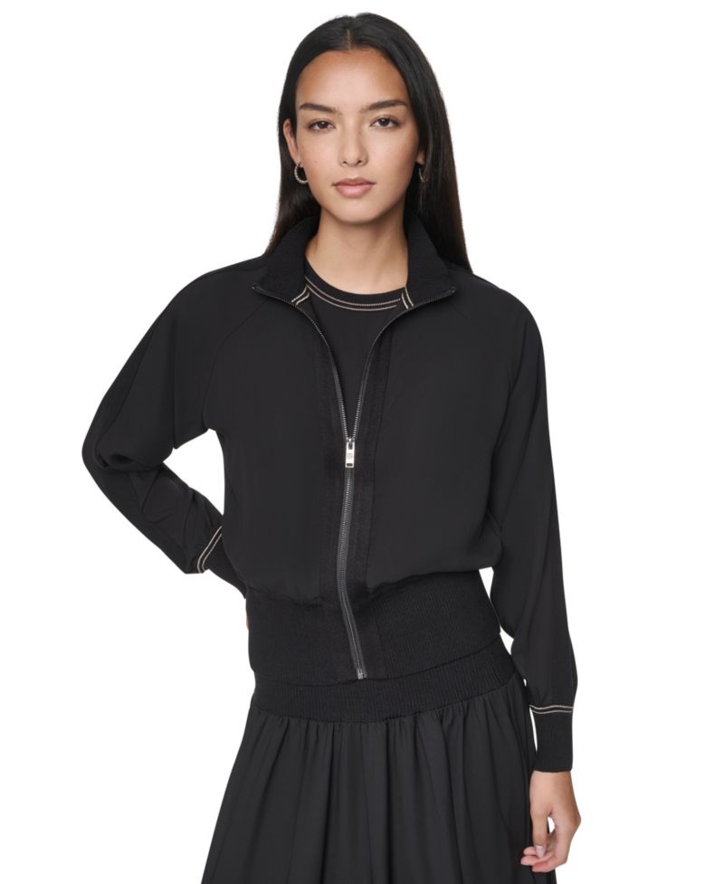 Women's Lightweight Mixed-Media Contrast-Stitch Jacket