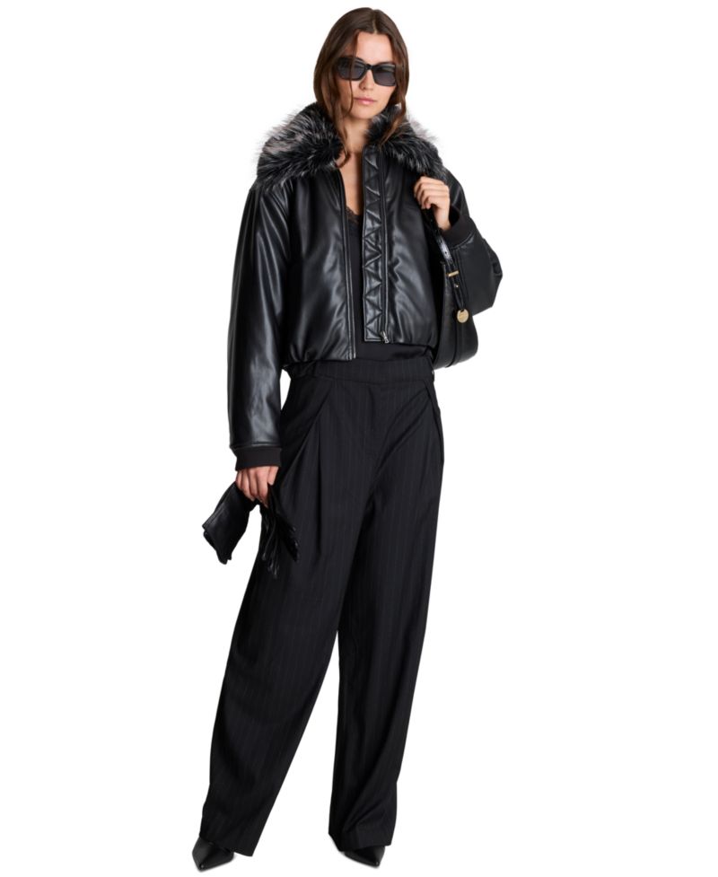 Women's Pinstripe Crossover Pleat Wide Leg