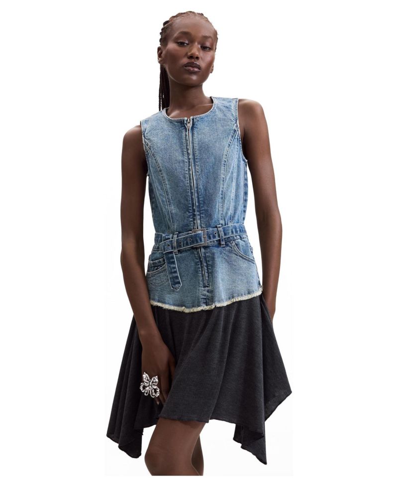 Women's Sleeveless Asymmetrical Denim Dress