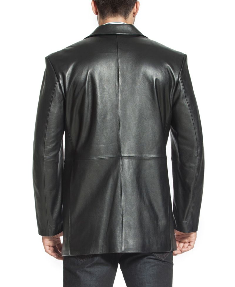 Men One-Button Tuxedo Leather Blazer - Big and Tall