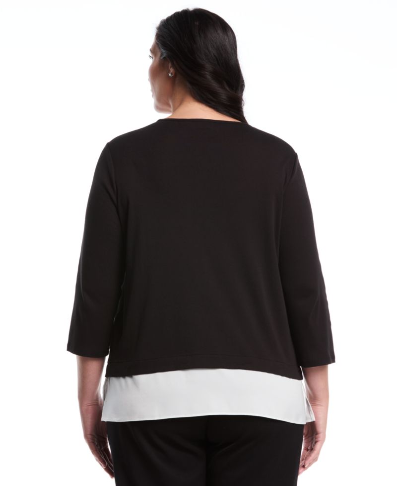 Plus Size Plus Size Rivet Detail Mixed Media Layered 3/4 Sleeve Top